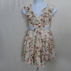 Emprada White Floral V-neck Cut-out Mini Dress Medium